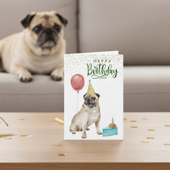 Tarjeta Feliz Cumpleaños Pug perro Acuarela   (Subido por el creador)
