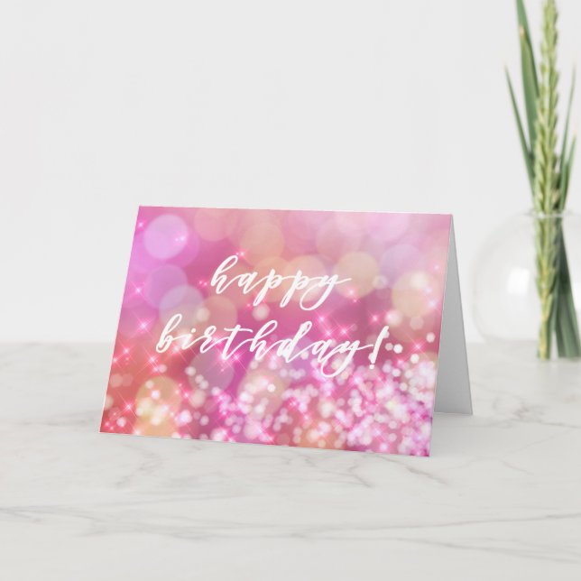 Tarjeta Feliz cumpleaños - Purpurina rosa y glamour (Anverso)