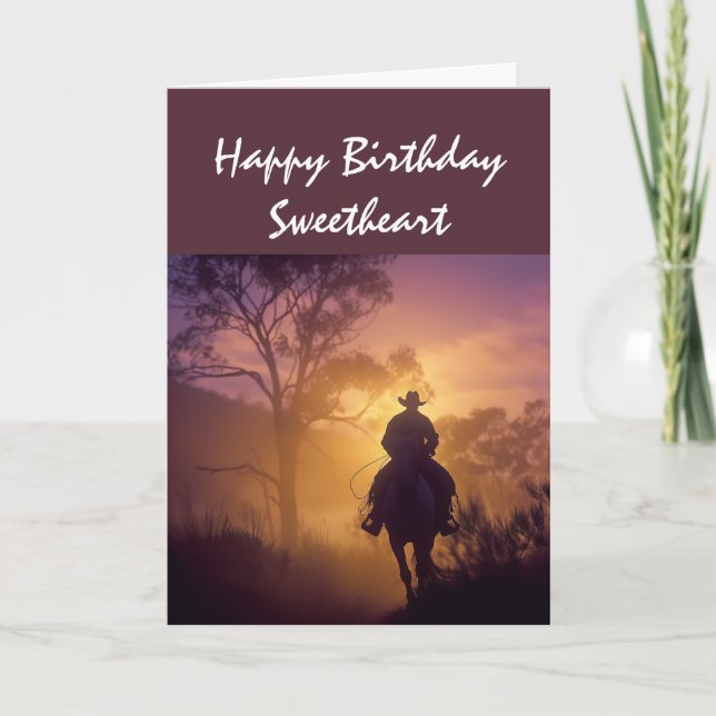 Tarjeta Feliz Cumpleaños Querido Vaquero Solitario Atardec (Anverso)