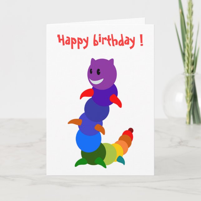 TARJETA "FELIZ CUMPLEAÑOS" RAINBOW CATERPILLAR (Anverso)