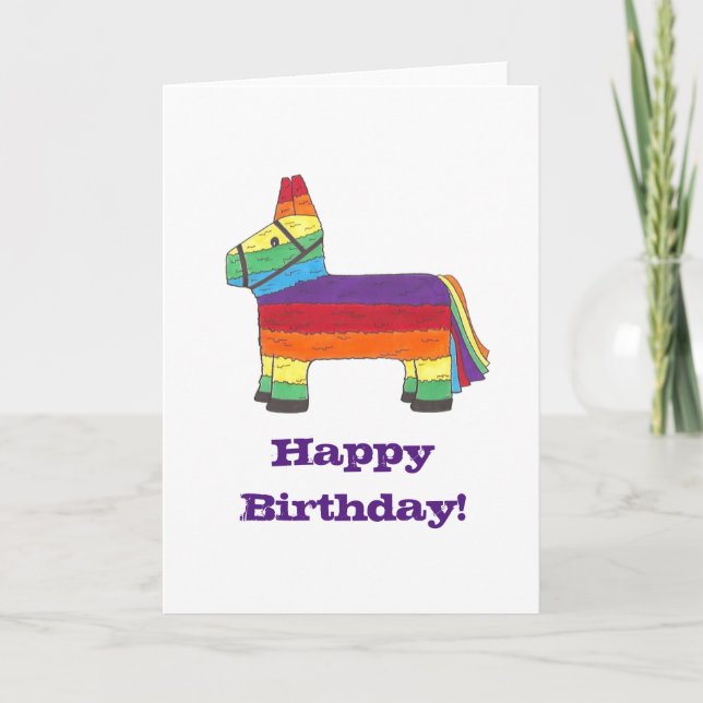 Tarjeta Feliz cumpleaños Rainbow Donkey Pinata Fiesta Fies (Anverso)