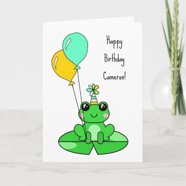 Tarjeta Feliz Cumpleaños | Rana Linda con Globos (Anverso)