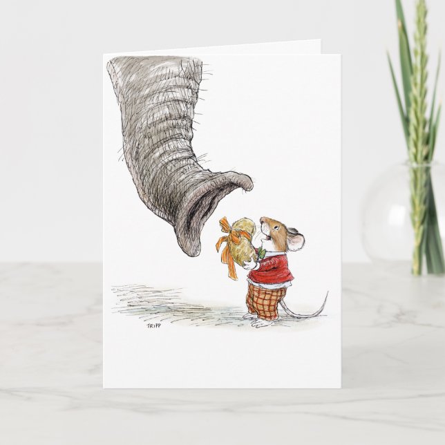 Tarjeta Feliz cumpleaños, ratón y elefante (Anverso)