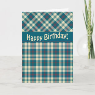 Tarjeta Feliz cumpleaños Red Blue Madras Check