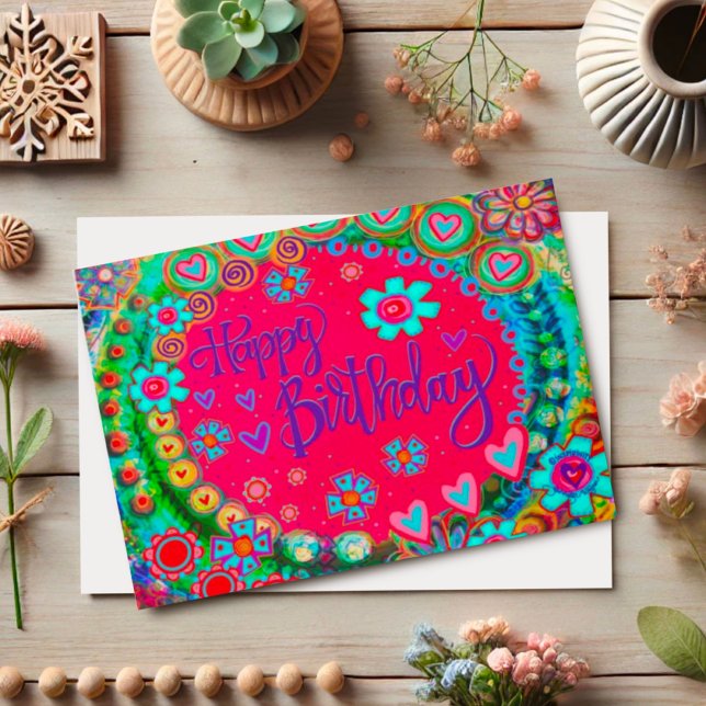 Tarjeta Feliz cumpleaños Red Cheful Fun Floral Girly (Subido por el creador)