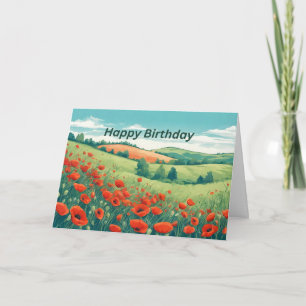 Tarjeta Feliz cumpleaños Red Poppy Flower Meadow