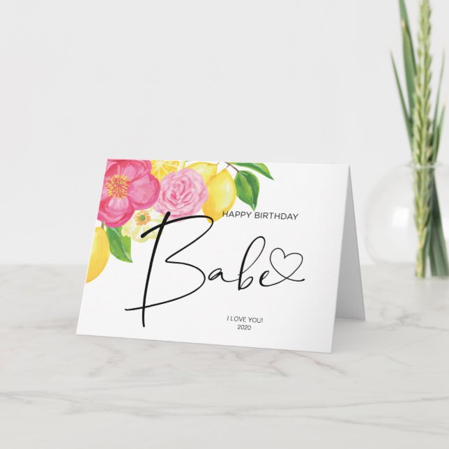 Tarjeta Feliz cumpleaños, regalo de bebé para esposa de es (Anverso)