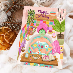 Tarjeta Feliz Cumpleaños Relajada Mujer Flores Mamá Chica 