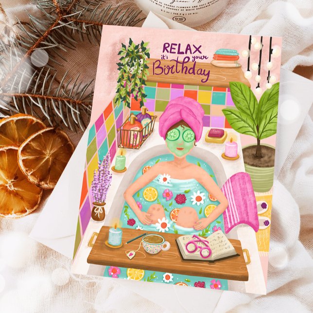 Tarjeta Feliz Cumpleaños Relajada Mujer Flores Mamá Chica  (Subido por el creador)