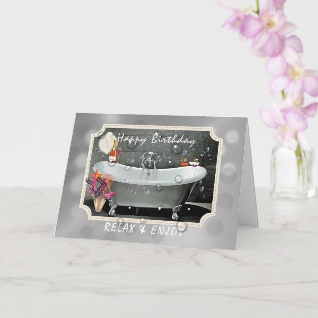 Tarjeta Feliz Cumpleaños Relájese Y Disfrute De La Bubbly (Orquídea)