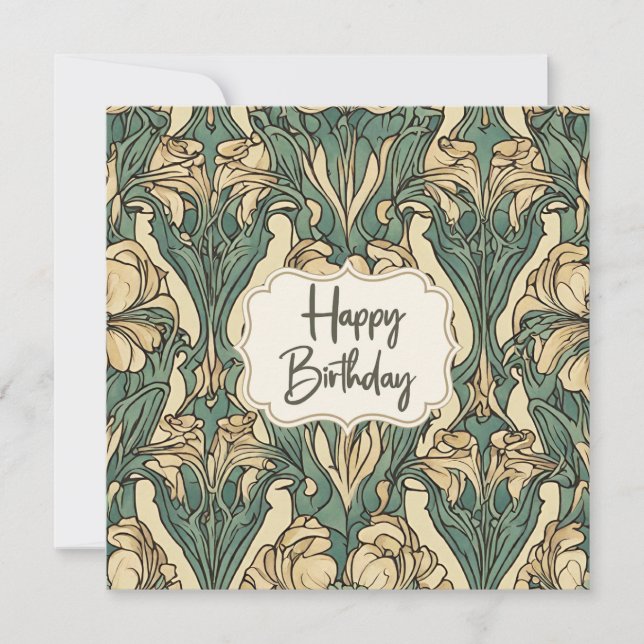 Tarjeta Feliz cumpleaños Resumen floral de Art Nouveau (Anverso)