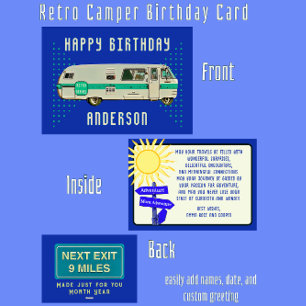 Tarjeta Feliz cumpleaños Retro Camper RV Travel
