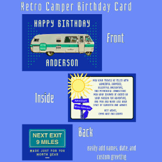 Tarjeta Feliz cumpleaños Retro Camper RV Travel