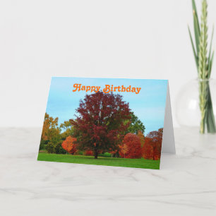 Tarjeta Feliz cumpleaños roble rojo en otoño