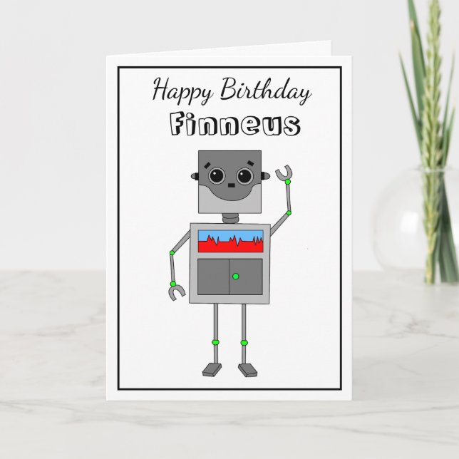 Tarjeta Feliz cumpleaños Robot tema con página de color (Anverso)