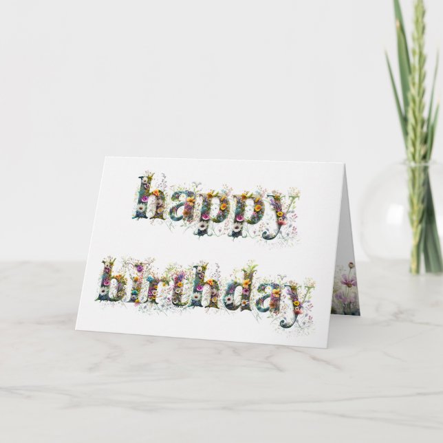 Tarjeta Feliz Cumpleaños Rocios de Flores Silvestres (Anverso)