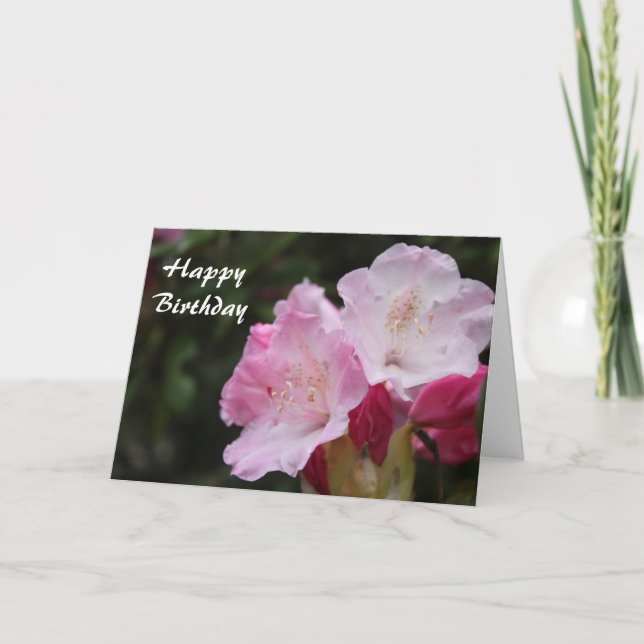 Tarjeta feliz cumpleaños, rododendros rosados (Anverso)
