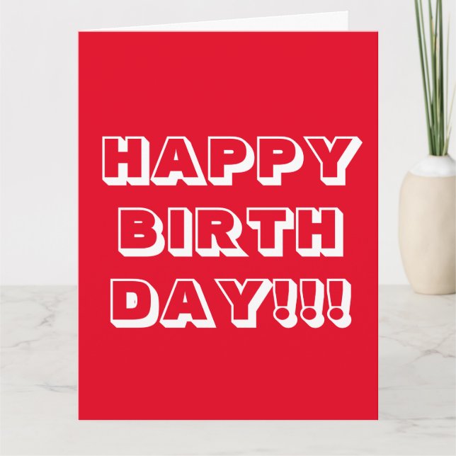 Tarjeta Feliz Cumpleaños, Rojo blanco moderno en negrita (Anverso)