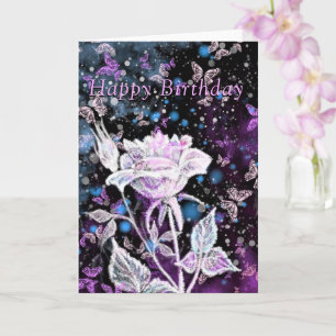 Tarjeta Feliz cumpleaños, Rosa de invierno y mariposas