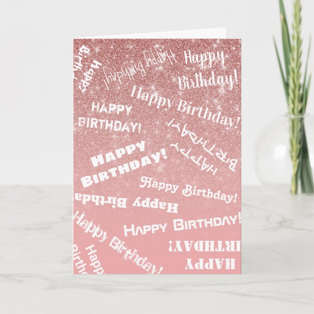 Tarjeta Feliz cumpleaños Rosa de Moda Purpurina de oro ros (Anverso)