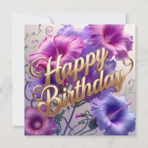 Tarjeta Feliz cumpleaños, rosa, morado flor de gloria
