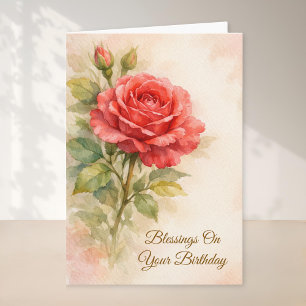 Tarjeta Feliz Cumpleaños Rosa Roja Floral Cristiana