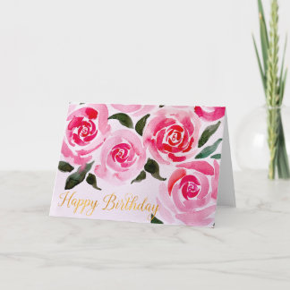Tarjeta Feliz Cumpleaños Rosas Acuarela Flores para Ella