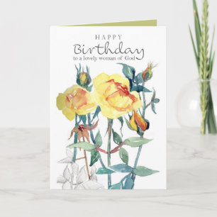 Tarjeta Feliz Cumpleaños Rosas Amarillas Mujer de Dios Ben