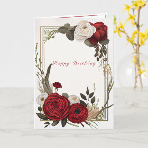 Tarjeta Feliz Cumpleaños Rosas Blancas Rojas