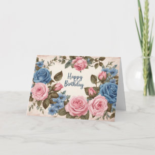 Tarjeta Feliz cumpleaños, Rosas Blue Vintage