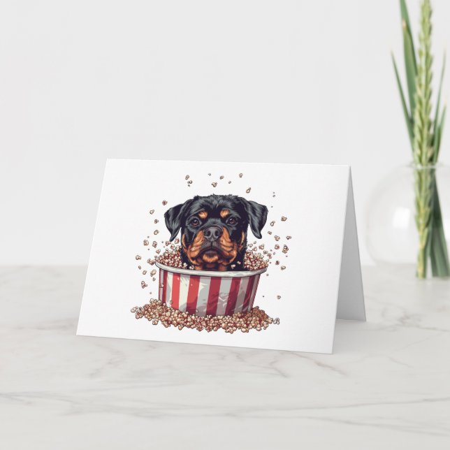 Tarjeta Feliz cumpleaños Rottweiler Dog Movie Popcorn Buck (Anverso)