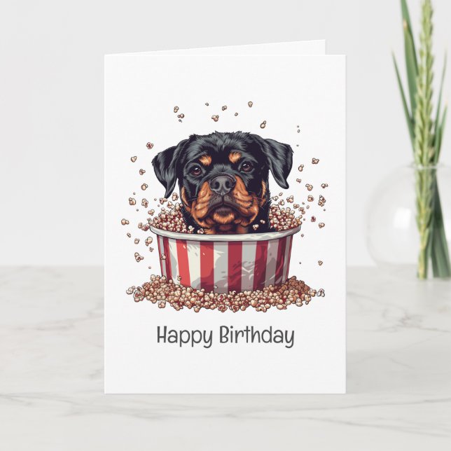 Tarjeta Feliz cumpleaños Rottweiler Dog Movie Popcorn Buck (Anverso)