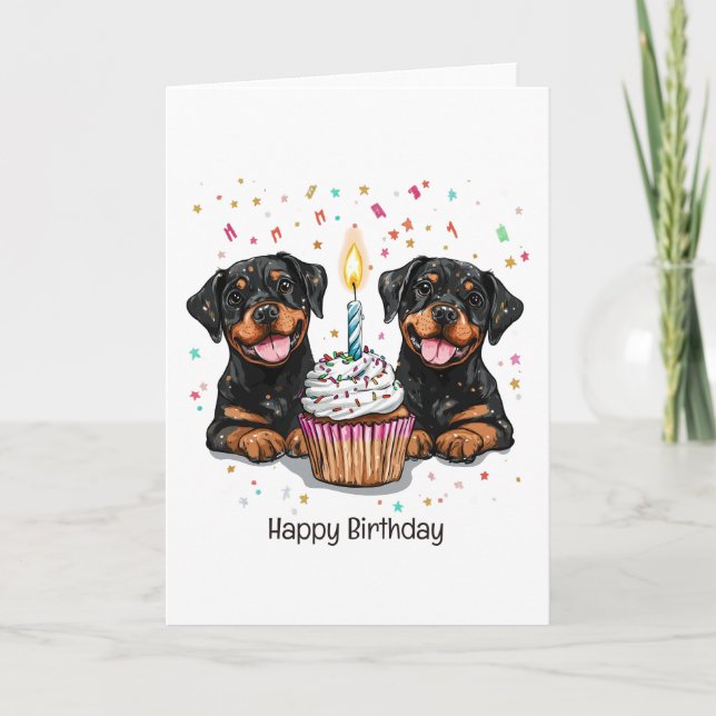 Tarjeta Feliz cumpleaños Rottweiler Dogs (Anverso)