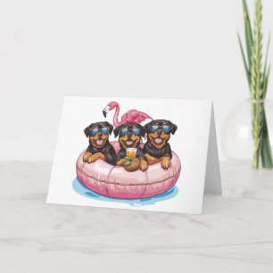 Tarjeta Feliz cumpleaños Rottweiler Dogs Flamingo Pool Tub