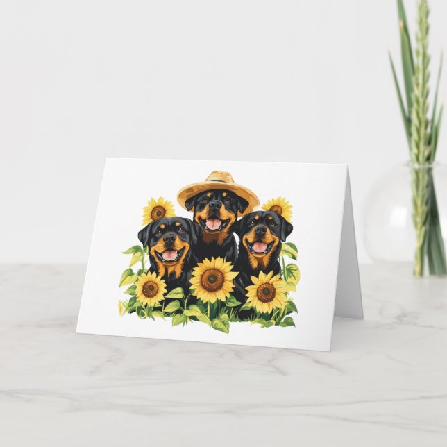 Tarjeta Feliz cumpleaños Rottweiler Dogs Sunflowers (Anverso)