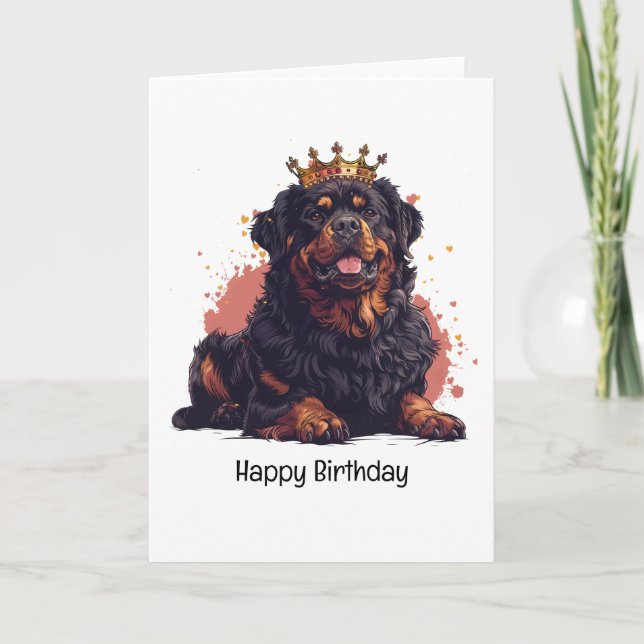 Tarjeta Feliz cumpleaños Royal Rottweiler Dog Queen Crown (Anverso)