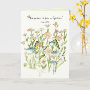Tarjeta Feliz Cumpleaños Salmo 30 Escritura Pájaros Flor