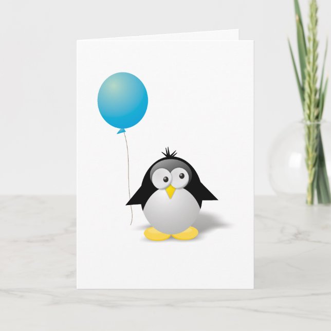 Tarjeta Feliz Cumpleaños Saludo de Pingüino (Anverso)
