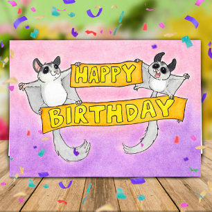 Tarjeta Feliz cumpleaños saludo de sugar gliders