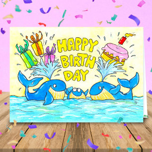 Tarjeta Feliz Cumpleaños Saludos Ballenas Lindas