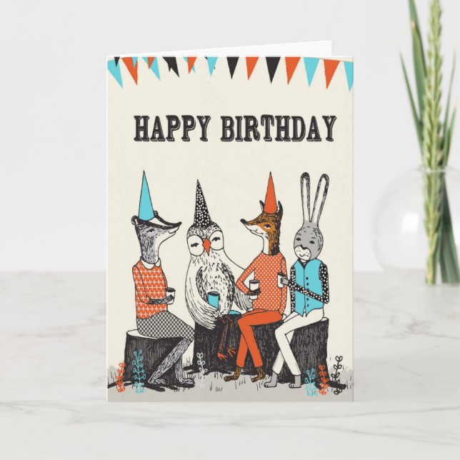 Tarjeta Feliz cumpleaños - saludos lindos de los animales (Anverso)