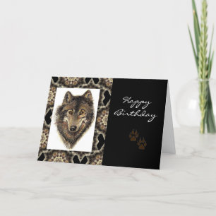 Tarjeta Feliz cumpleaños salvaje cosa con lobo acuarela