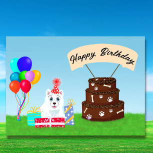Tarjeta Feliz Cumpleaños Samoyed con Torta