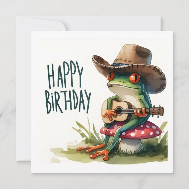 Tarjeta Feliz cumpleaños, sapo tocando guitarra (Anverso)