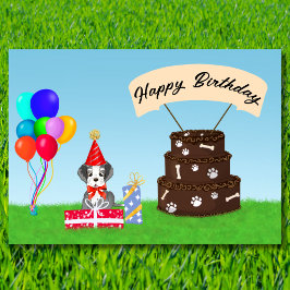 Tarjeta Feliz Cumpleaños Schnauzer con Tarta de Cumpleaños