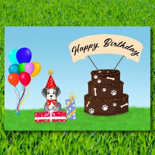 Tarjeta Feliz Cumpleaños Schnauzer con Tarta de Cumpleaños