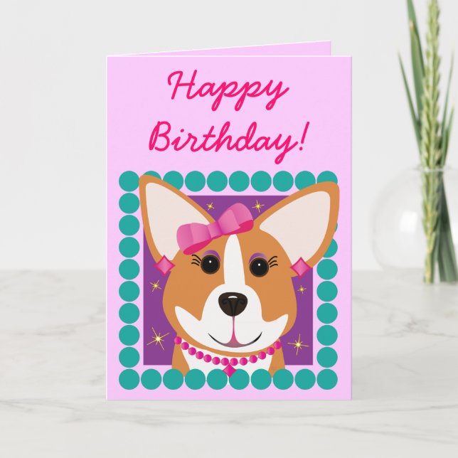 Tarjeta ¡Feliz cumpleaños! Señora del Corgi (Anverso)