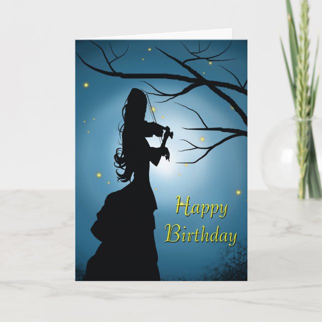Tarjeta Feliz Cumpleaños Señora Tocando Un Violín (Anverso)