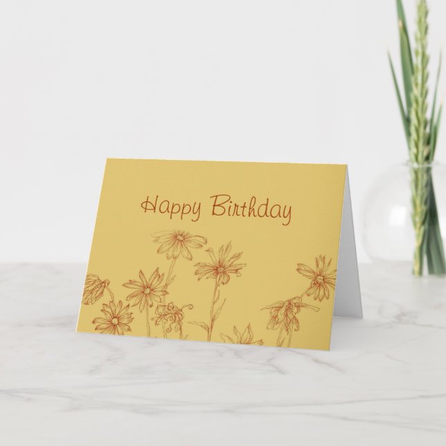 Tarjeta Feliz cumpleaños Sepia Daisy Pen y dibujo de tinta (Anverso)