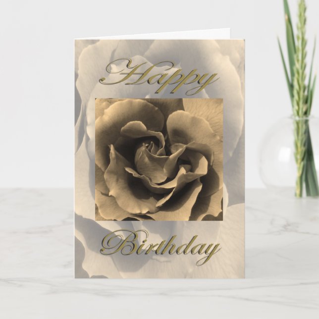 Tarjeta Feliz cumpleaños Sepia Rosa (Anverso)